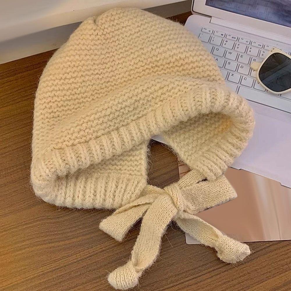Strap Windproof Rope Knitted Hat Ear Protection Wool Balaclava Hat Cute Pullover Hat  Women