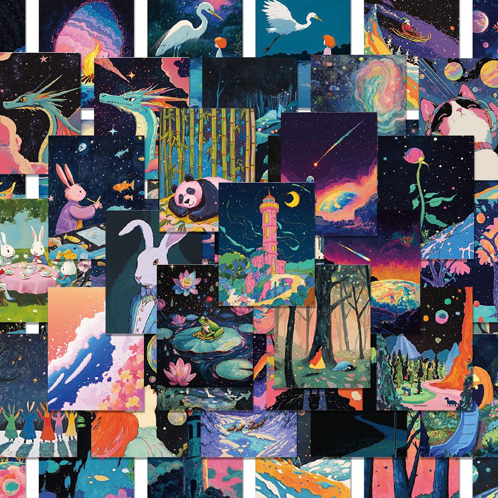 

64pcs, Painted Art Creative Stickers, Stamp Stickers, DIY Scrapbooking, Books, Laptop, Mobile Phone, Holiday Gift or Reward Gift