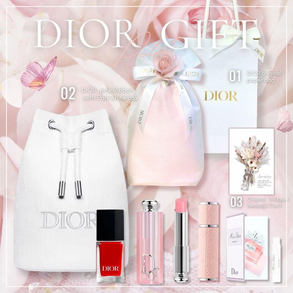 Gift Wrapping DIOR Addict Lip Glow 001 Pink Miss Dior Mini White Drawstring and Perfect As a Gift Return Birthday or Day [Gift Set, Available]