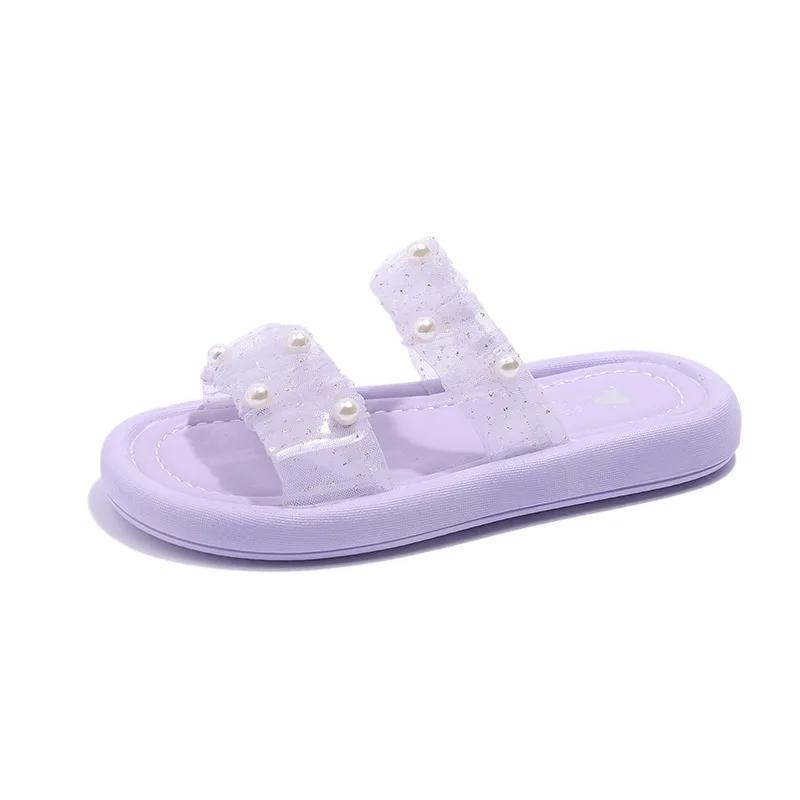 

2024 Детские уличные тапочки для девочек, летние, новые модные, сладкие, с бисером, мягкие, удобные, в праздничном стиле, нескользящие, пляжная обувь 26