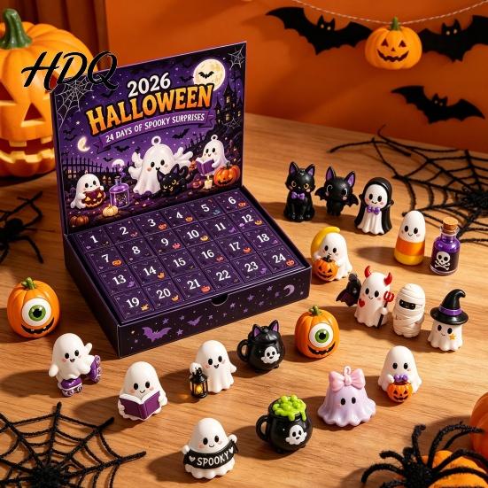 Family Holiday Countdown Toy Halloween Advent Calendar 2026 24 Day Box with Figures Kids Gift Novelty Toys for Kids Spooky Party Favor Collectible