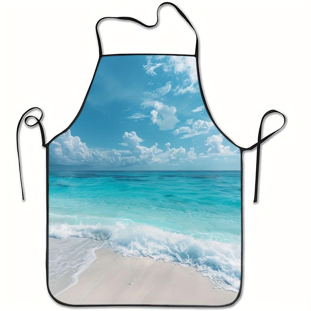 A Beach-Themed Apron with a Blue Ocean Design, a Perfect Gift for Friends, an Excellent Companion for Home, Essential for Kitchen Baking Tasks, Suitab