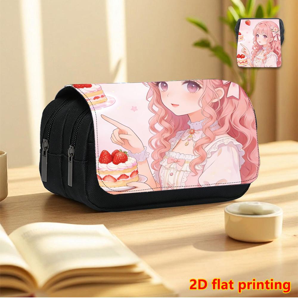 1pc Strawberry Cake Girl Pencil Case Suitable for Boys & Girls, Double-Layer Flip-Top School Organizer with Large Capacity, Cute Strawberry Cake Penci