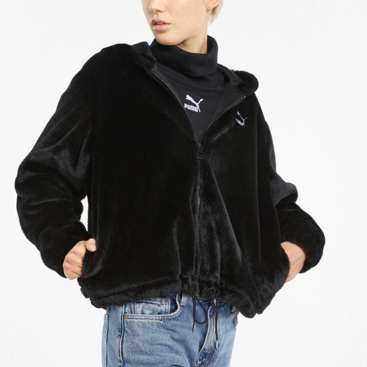 Puma Casual Velvet Jackets Women's Black Hooded Moderate 533127-01