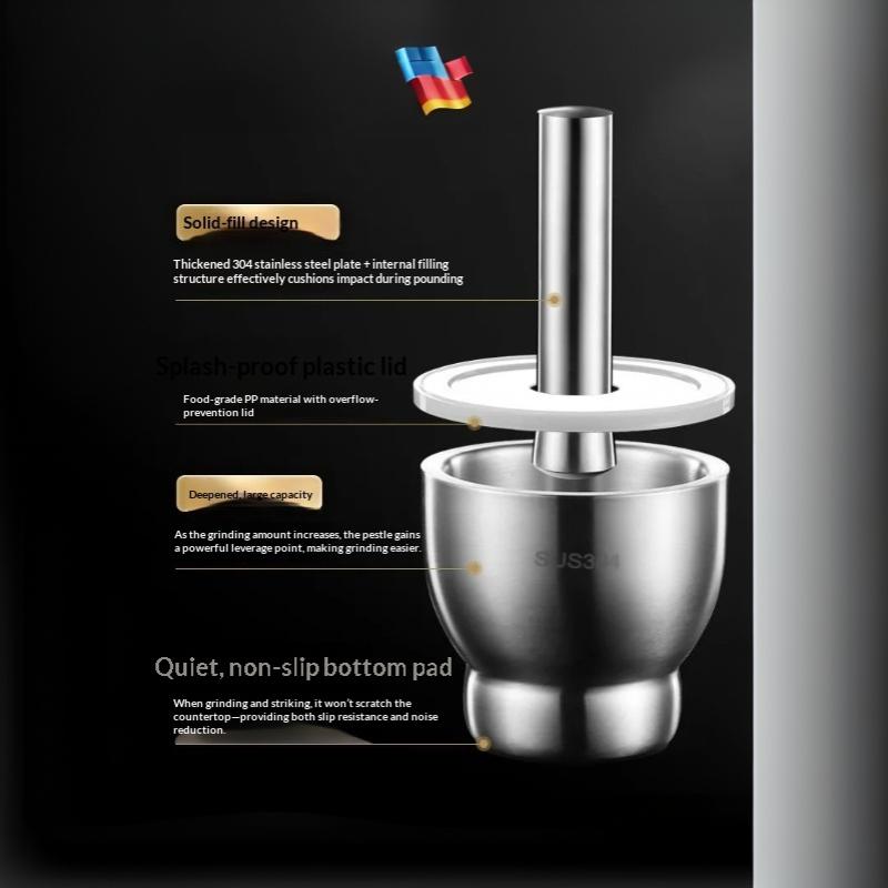 Mortar And Pestle Stainless Steel Spice Grinder Pill Crusher With Lid Ergonomic Grip For Crushing Grinding