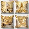 Golden Christmas Pillowcases: Snowman, Gifts, Truck & Deer Designs! Sofa Room Decoration New Year Holiday Home Decoration