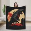 Anime Godzillaed Fleece Throw Blankets Japanese Great Wave Blanket for Home Couch Super Warm Bedspread,
