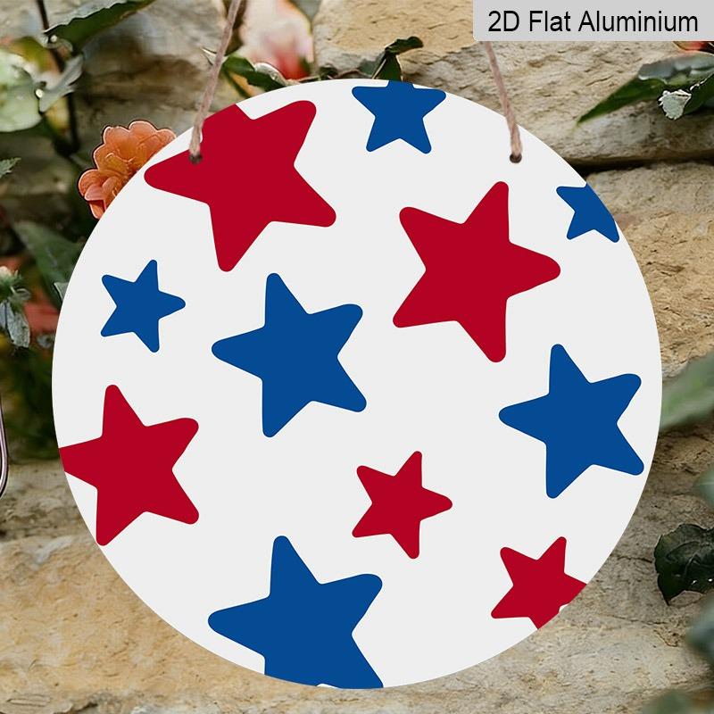 2D Flat Retro Aluminum Wall Decorations In Various Sizes. Featuring A Patriotic American Independence Day Theme with Red, White, and Blue Stars