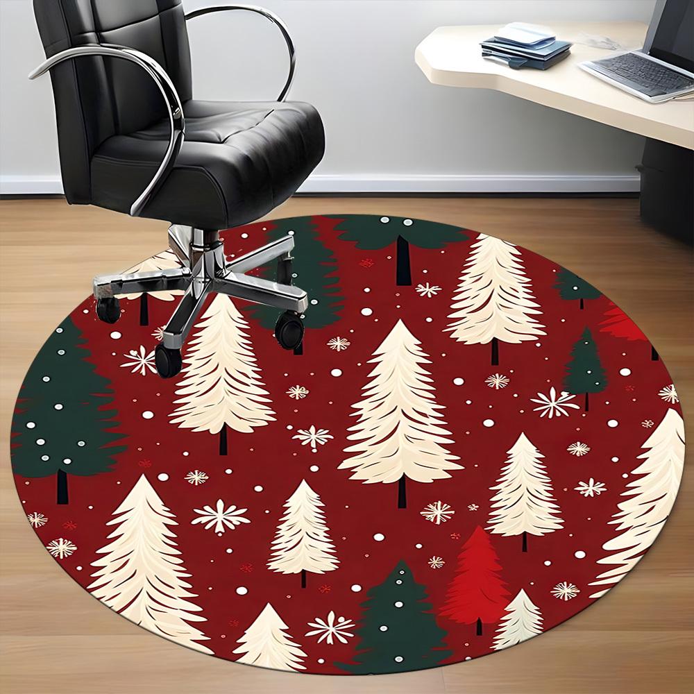 1pc Winter Wonderland Pattern Office Round Rug, Non-slip, Soft and Durable Office Rug for Interior Decoration, Perfect for Office, Beautiful Decoratio