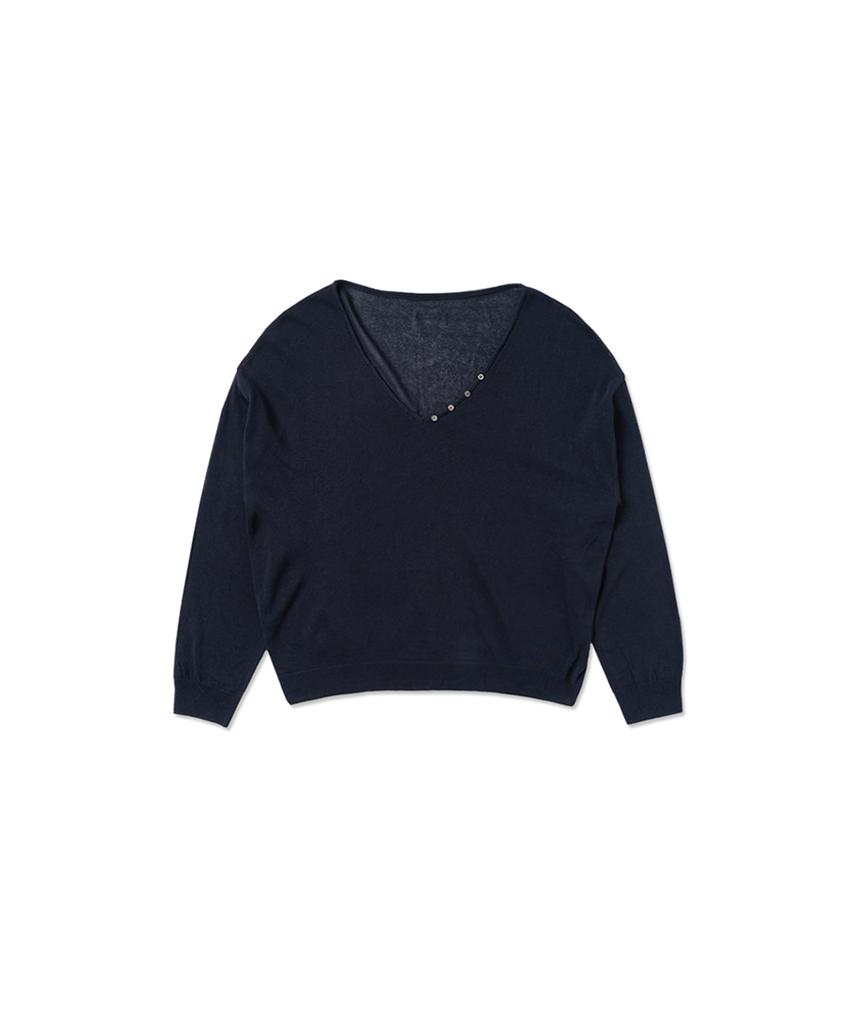 WITHOUT SUMMER Button V-Neck Knit_Navy