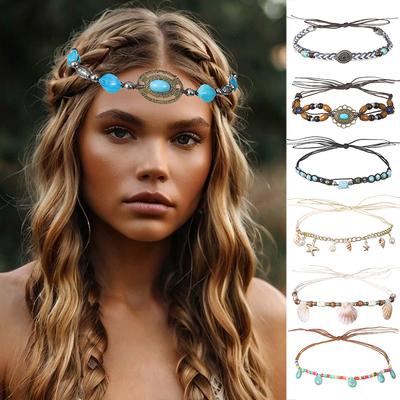 Retro Türkis Stirnband Ethnischer Stil Verstellbare Haarbänder für Frauen Haaraccessoires Stirnbänder