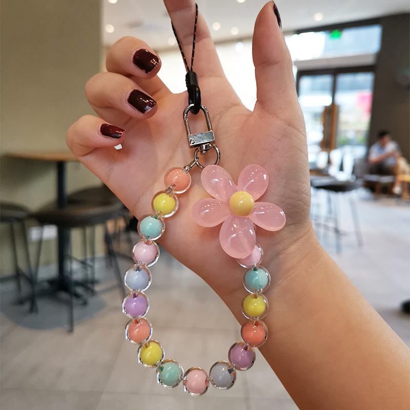 Anti-lost Lanyard Phone Key Short Wrist Pendant Colorful Macaron Round Bead Pendant Women's Hand-held Chain Mobile Phone Lanyard