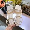 Pearl Narrow band slingback slip on gladiator sandalias woman beads metal decoration thick low heels shoes women sandals