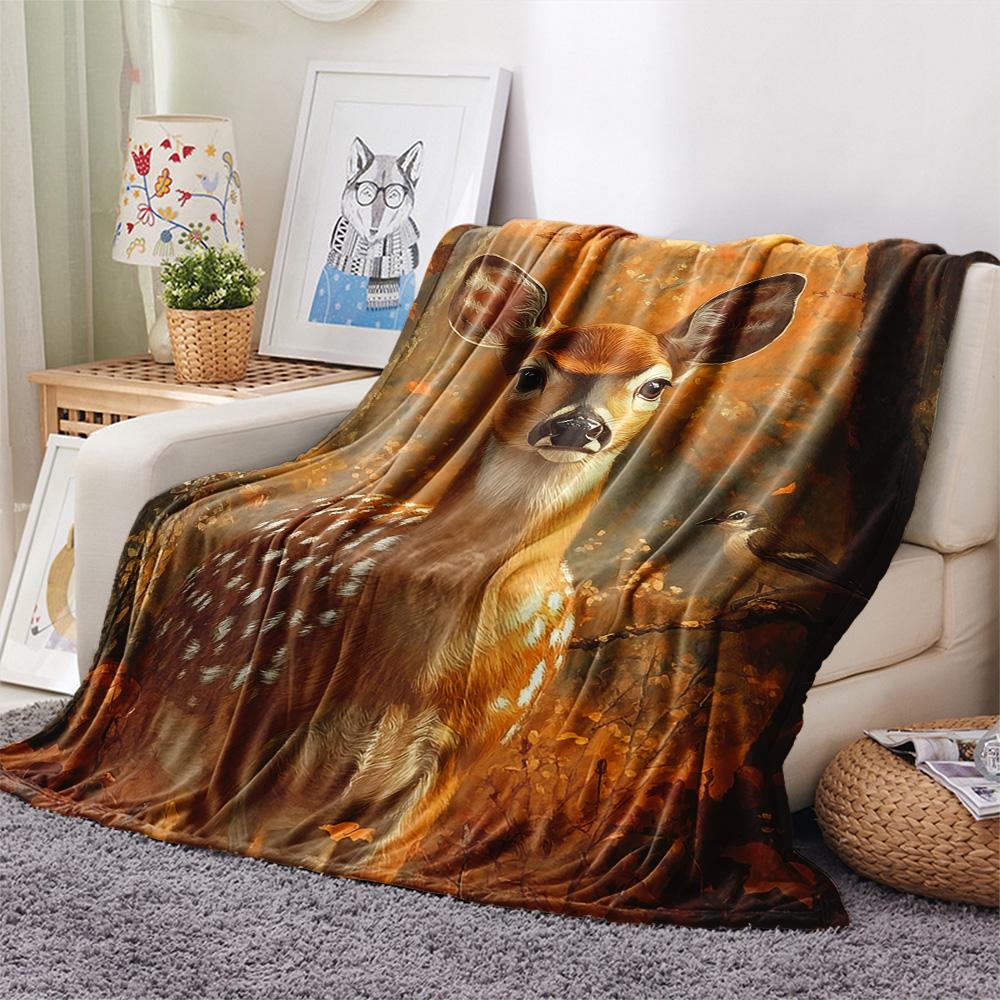 Deer Print Flannel Blanket, High Quality Comfortable for All Seasons, Home Decor, Warmth and Comfort, Perfect for Christmas Gifts