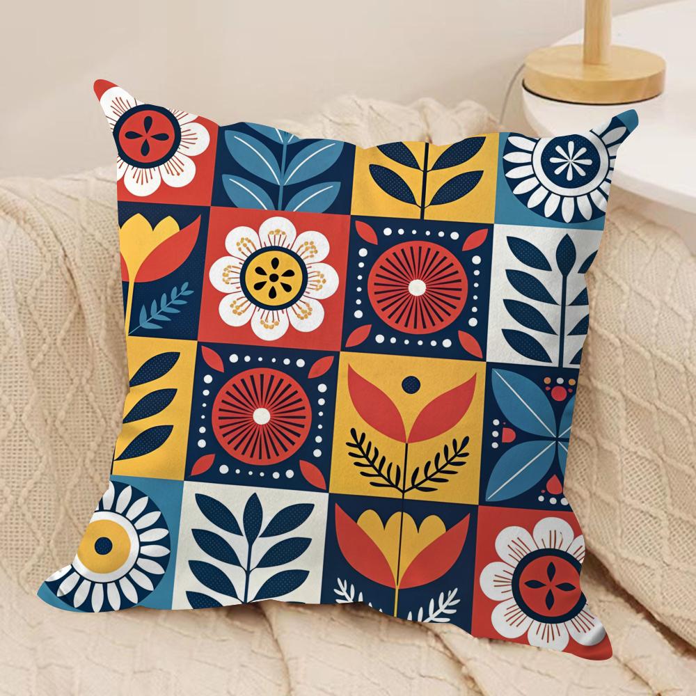 

Retro CheckeredFlower Cushion Cover Short plush Doublesided Print Square Throw Pillow Covers Sofa Home Cushion Decor 30x30cm