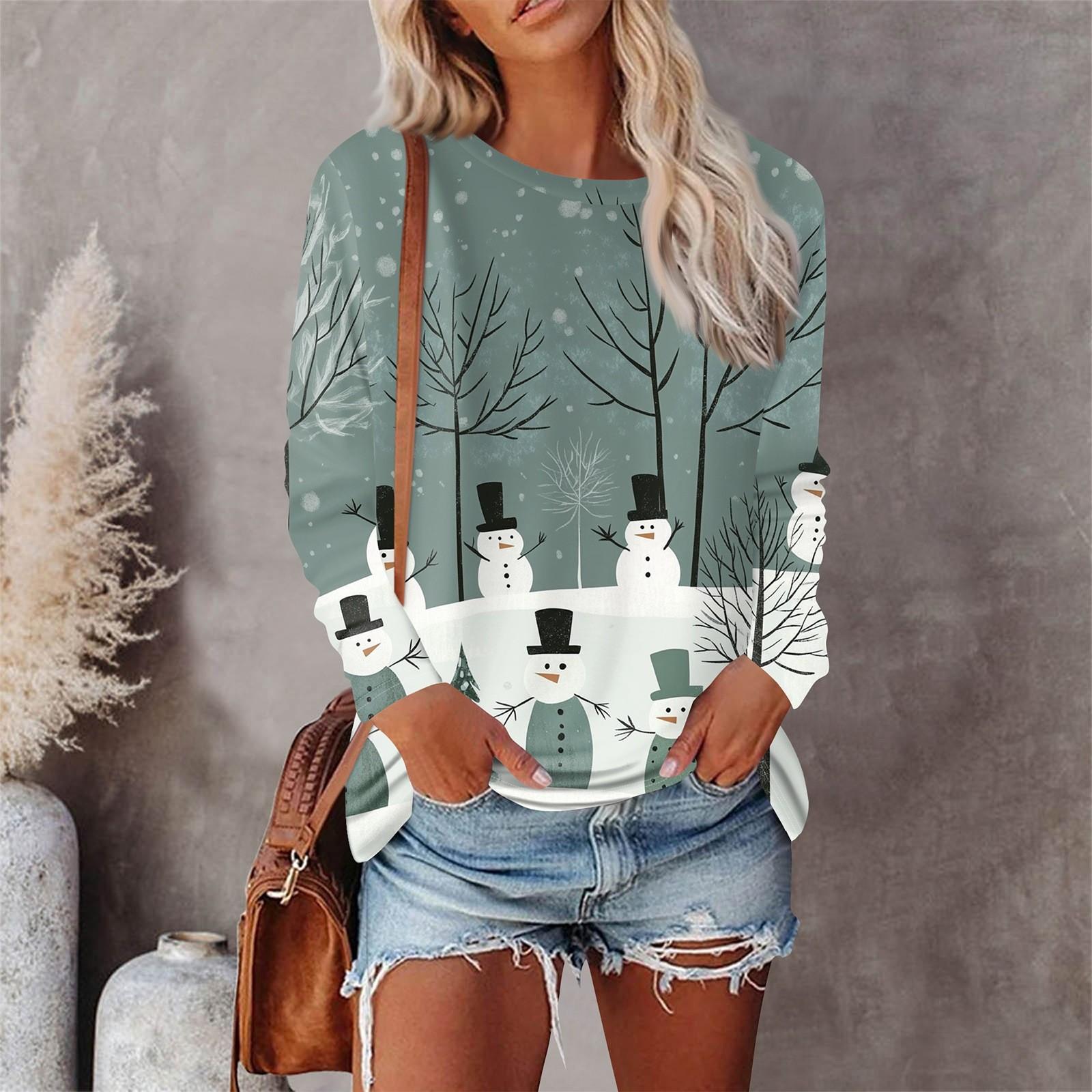 

Женская мода, повседневная блузка с длинным рукавом и круглым вырезом, пуловер с принтом L