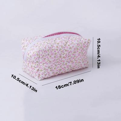 Storage Organizer Floral Puffy Quilted Makeup Bag Flower Printed Cosmetic Pouch Large Travel Cosmetic Bag Makeup Accessory