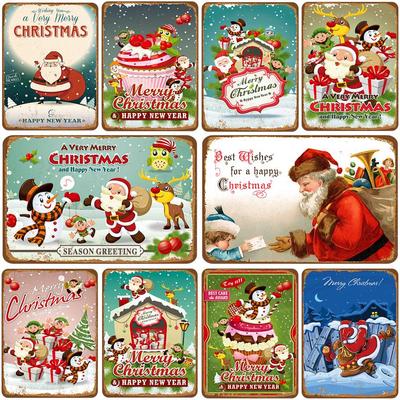 Christmas Sign Retro Metal Tin Plate Vintage Iron Painting Wall Decoration for Bar Garage Home Cafe Pub Restaurant Gym