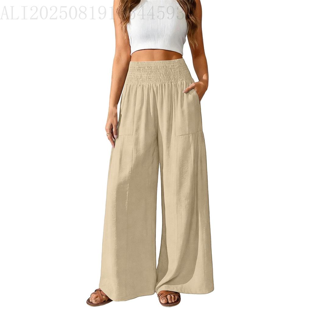 European and American Fashion Casual Women's High-Waisted Wide-Leg Pants with Pockets
