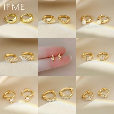 Retro 18K Gold Mini Zirkon Creolen für Frauen Kreuz Kleeblatt Ohrstecker Zubehör Schmuck