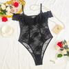 2025 Winter Off-Shoulder Black Lace Bodycon Bodysuit with Push-Up Bra