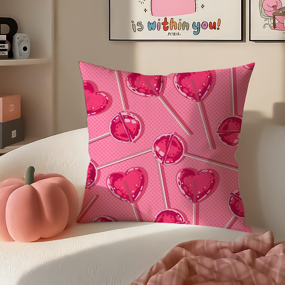 Cute Sweet Pink Candy Art Vibe Cushion Cover Pillowcase Short Plush Invisible zipper Room Sofa Cushion Cover