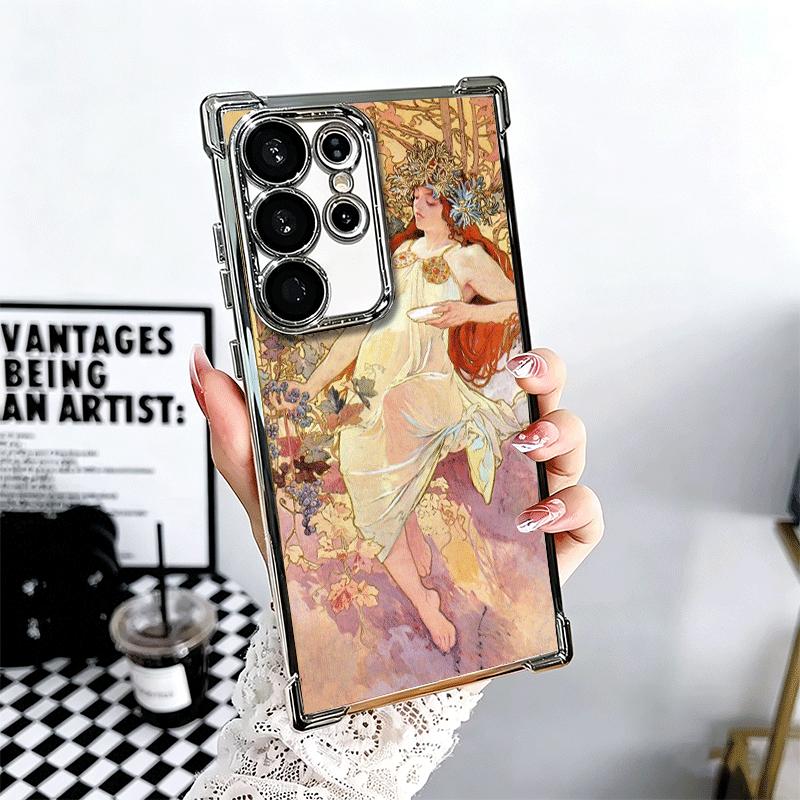 Vintage Alfons Mucha Primavera Plating Phone Case For Samsung Galaxy S24 S25 FE S26 Edge S23 Ultra S22 S21 Plus S20 Anti-Fall Ai