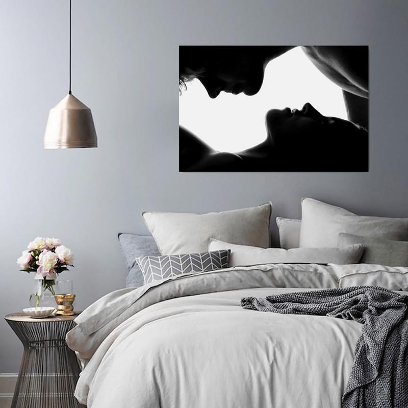 Canvas Print, Kiss Love Couple Black and White