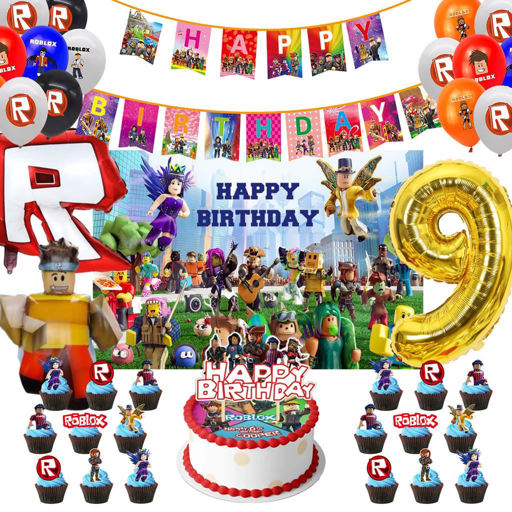 Birthday Party Decoration Pull Flag Banner Balloon Cake Topper Set Supplies Girls Kids Boys Favor ROBLOX baby shower game Round Sensory Compression 3