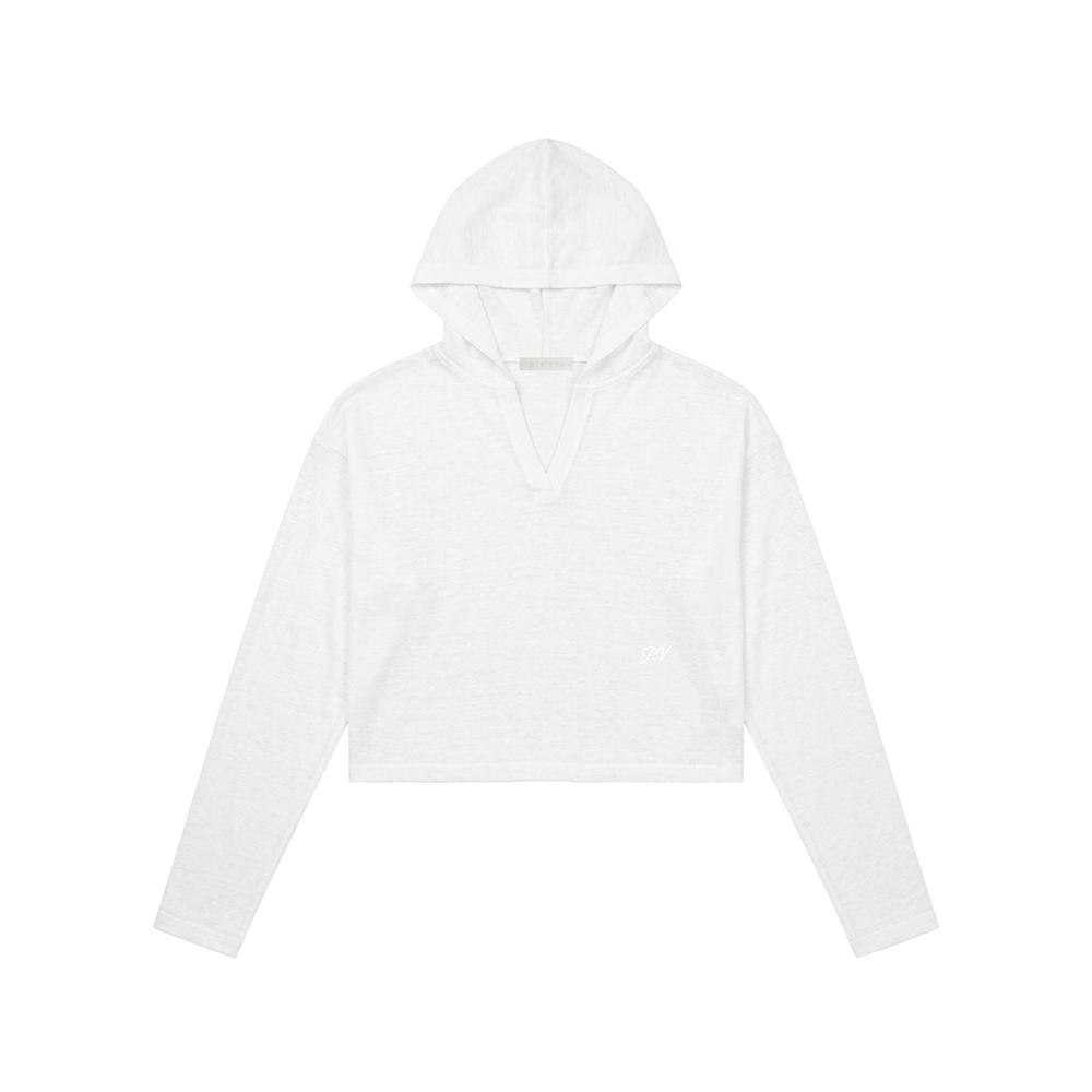 PIV’VEE Sheer Knit Hooded Crop Top (Cloud White)