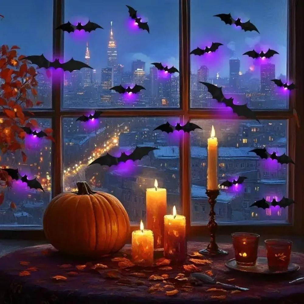 Glow in The Dark LED Glow Wall Stickers 3D Bat Halloween Decorations Window Decoration