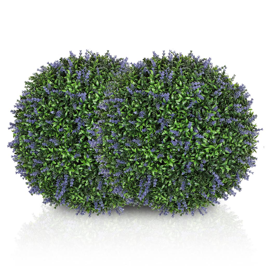 Set of 2 Artificial Plants In Ball Shape, UV-Resistant, Artificial Plants for Indoor and Outdoor Use, 42 Cm, Green+Purple