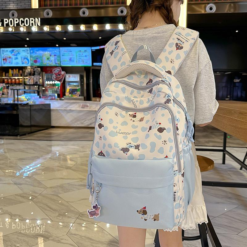 Schoolbag College Wind Junior High School Student Dachshund Dog Backpack Outdoor Travel Girl Backpack Contrasting Color Versatile Travel Bag