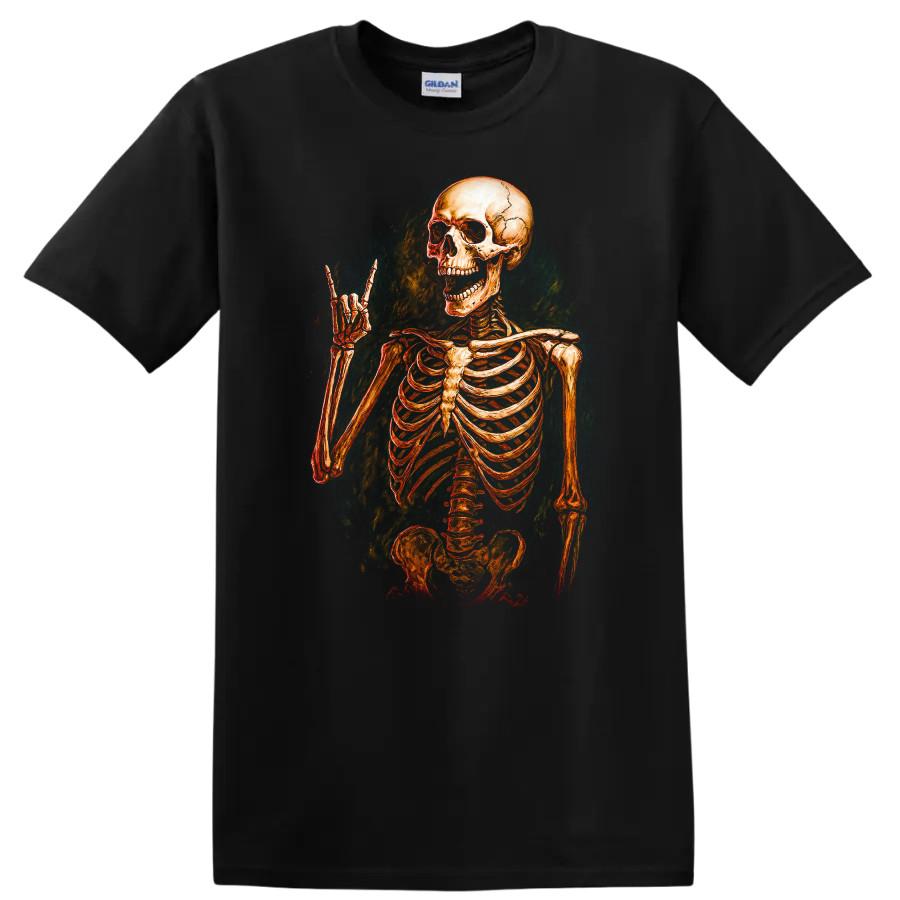 Skeleton Rock Hand T Shirt Vintage Skull Heavy Metal Graphic Tee
