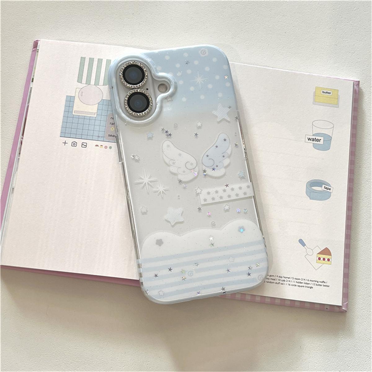 

Korean Glitter Cute Star Wing Phone Case For iPhone 16 Pro 15 14 Pro Max Cover with Chain Shockproof Cases Funda For iPhone 13