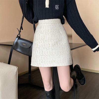 Skirt for Women Autumn and Winter New A-line Skirt with Small Fragrant French Design Hip-hugging Skirt White Short Skirt Trendy