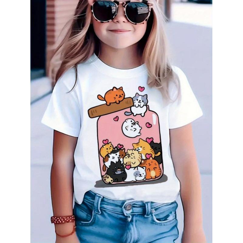 2025 Kids Clothes Summer T-Shirt Cat 3D Printing Tops Casual Short Sleeve Tee Fashion Girl T-Shirts Crew Neck Children's T-Shirt