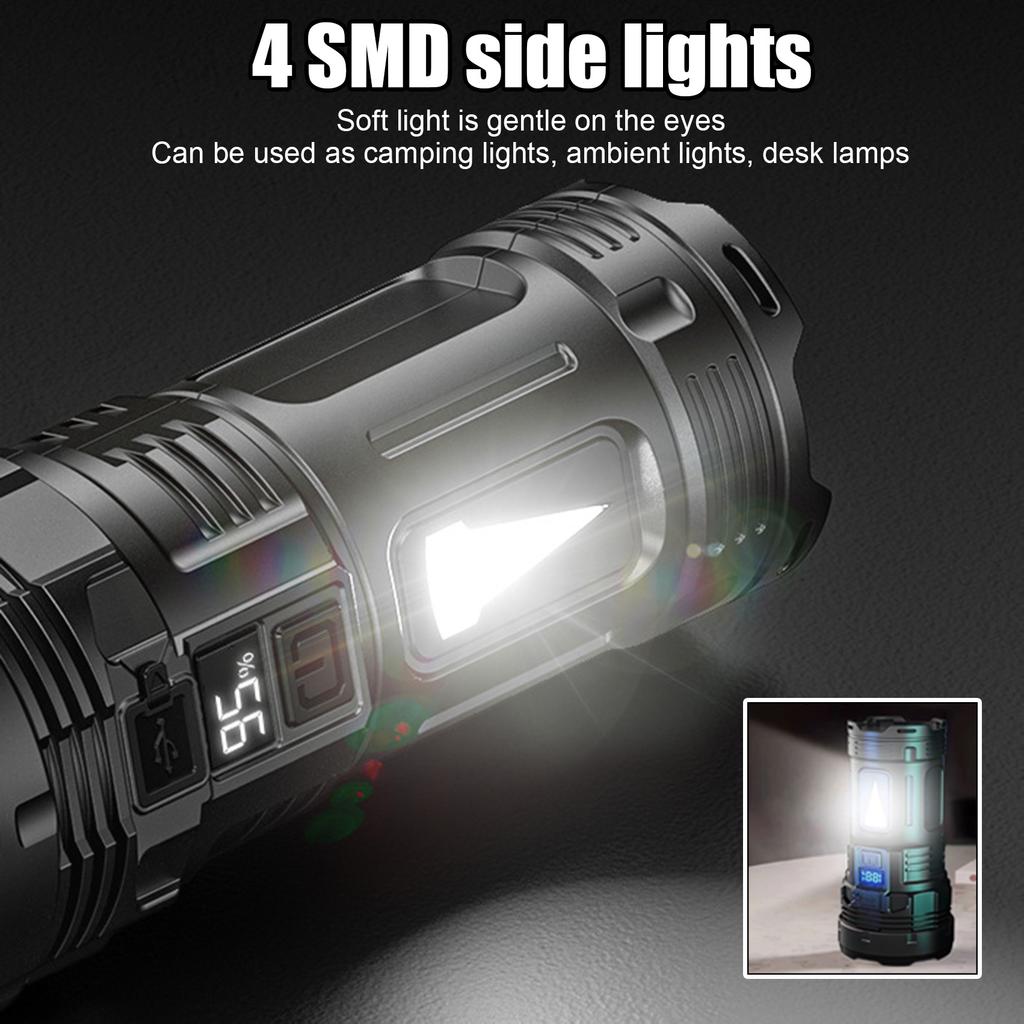 7 LED High-power LED Strong Light Flashlight 18650 USB C Rechargeable with Side Light Multifunctional Outdoor Hiking Camping Light
