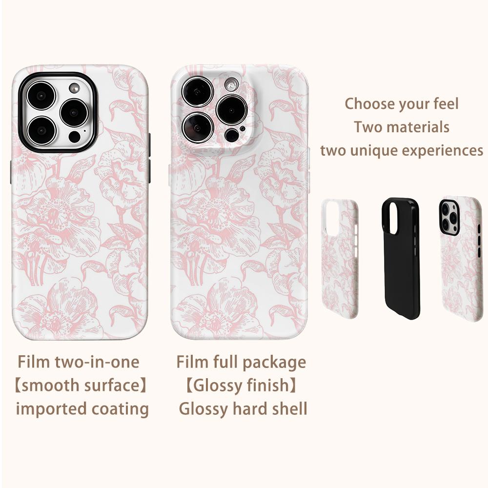 Růžový květ bílý kryt na telefon pro iPhone 16 15 14 13 12 11 X XS XR XSMAX 7 8 Pro Max Plus dvouvrstvý zadní kryt