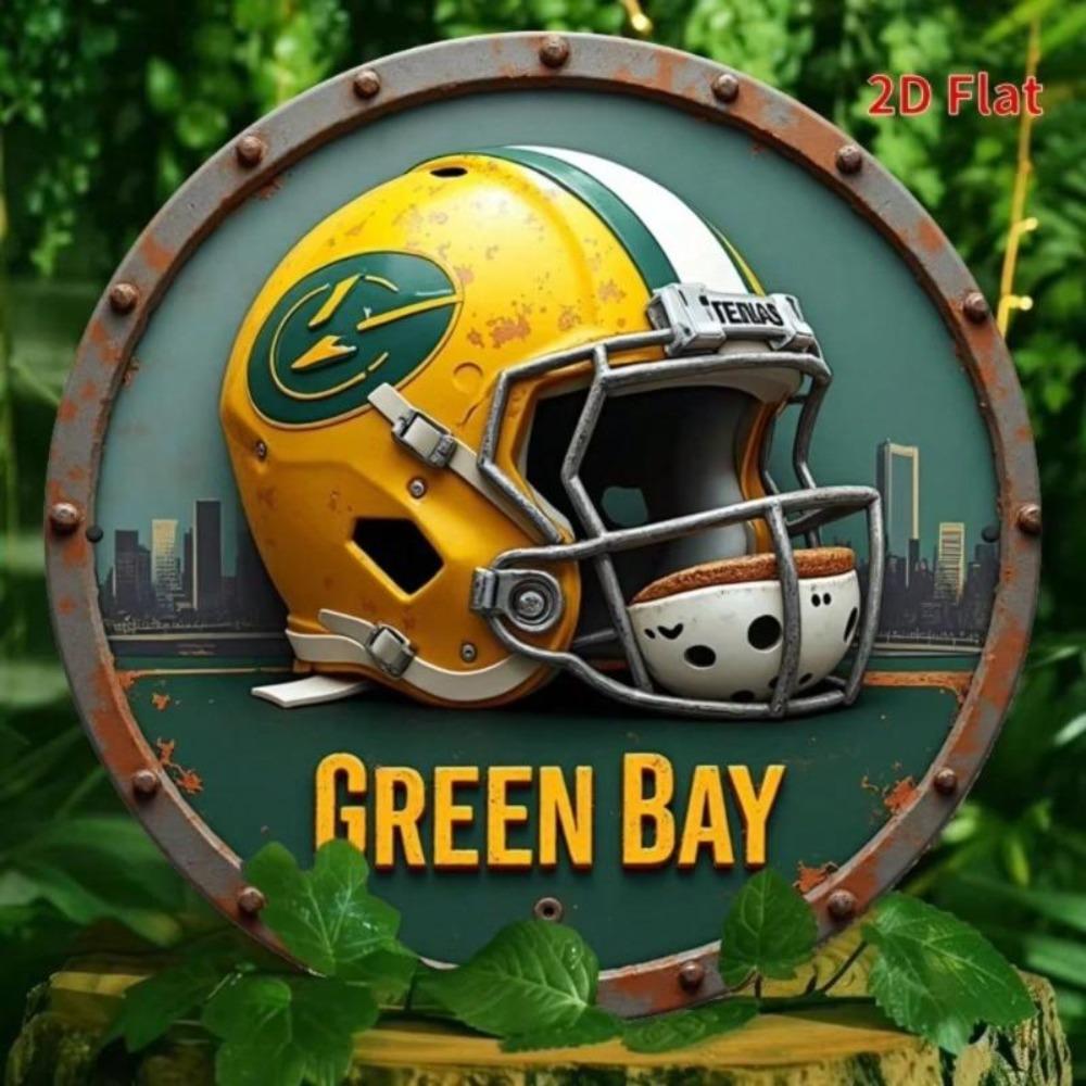 Vintage Green Bay Football Helmet Metal Tin Sign 8x8 Inch Retro Home Office Wall Decor