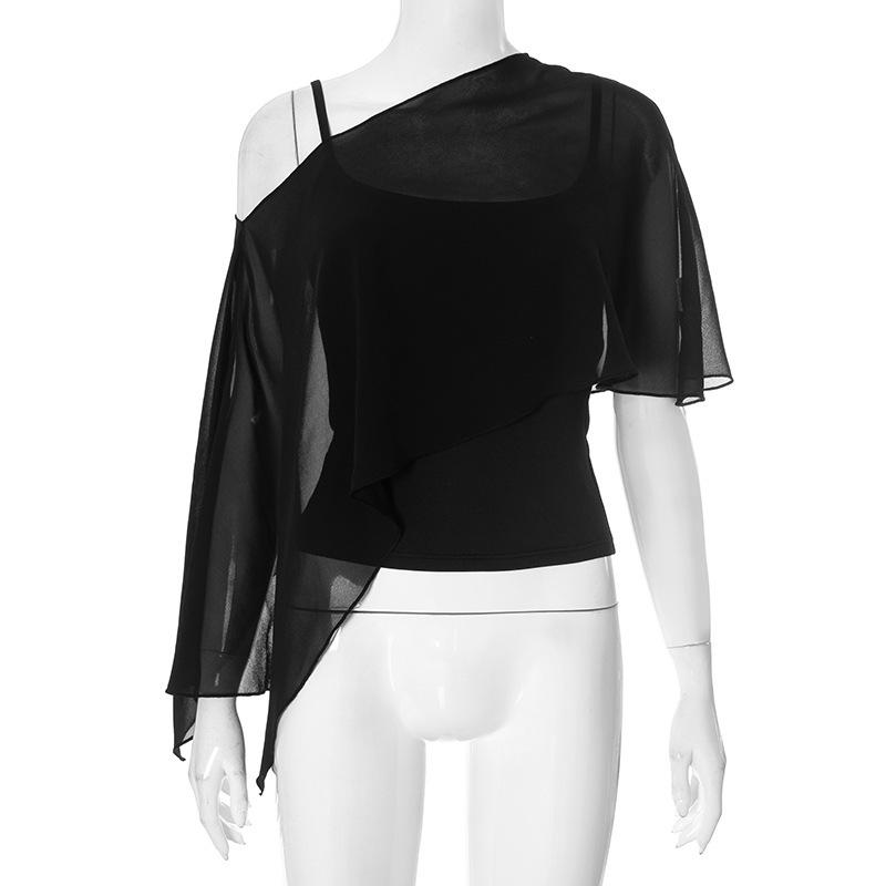 

Женский сетчатый прозрачный топ-камисоль в европейском и американском стиле – Осень/Зима, Асимметричный дизайн Extra Large