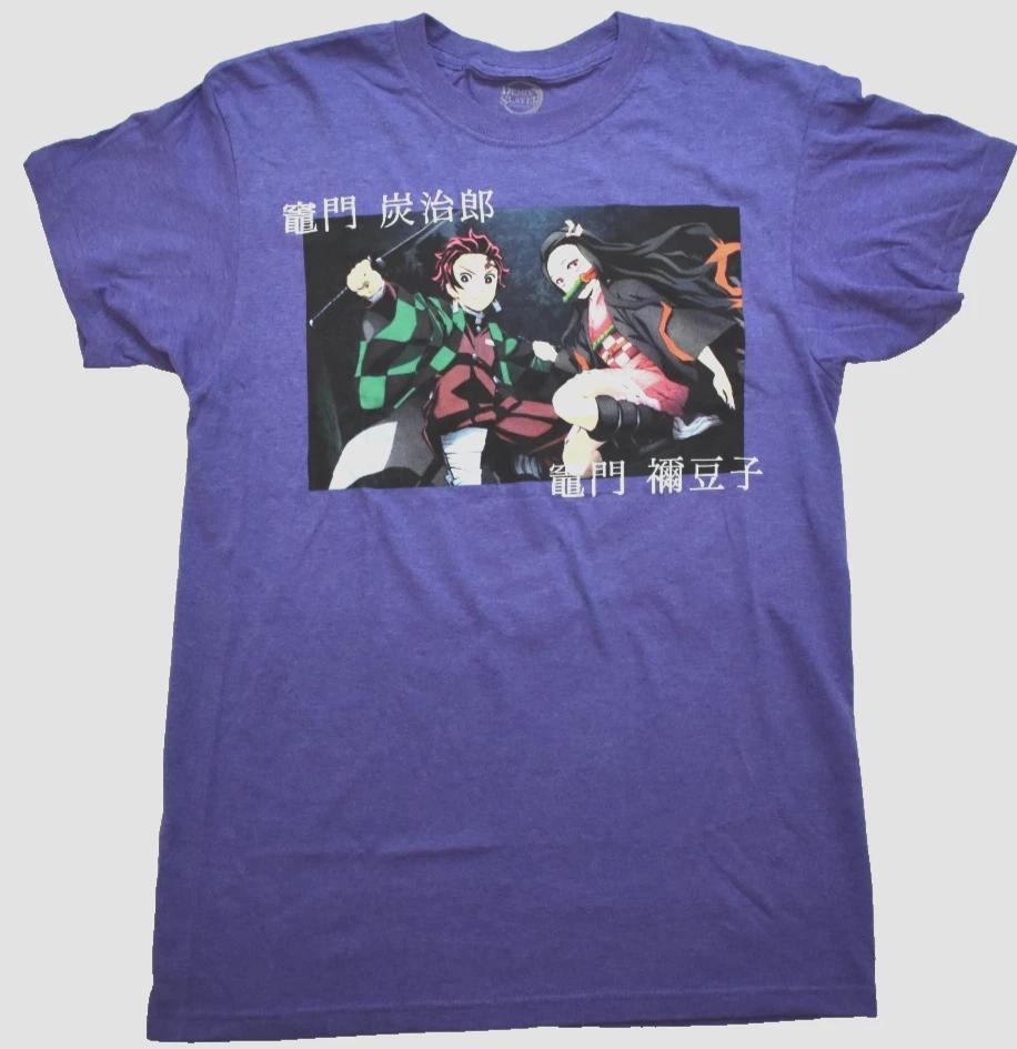 

Demon Slayer Tanjiro Nezuko Duo Kanji Box Anime Mens Purple Shirt NWT Small M