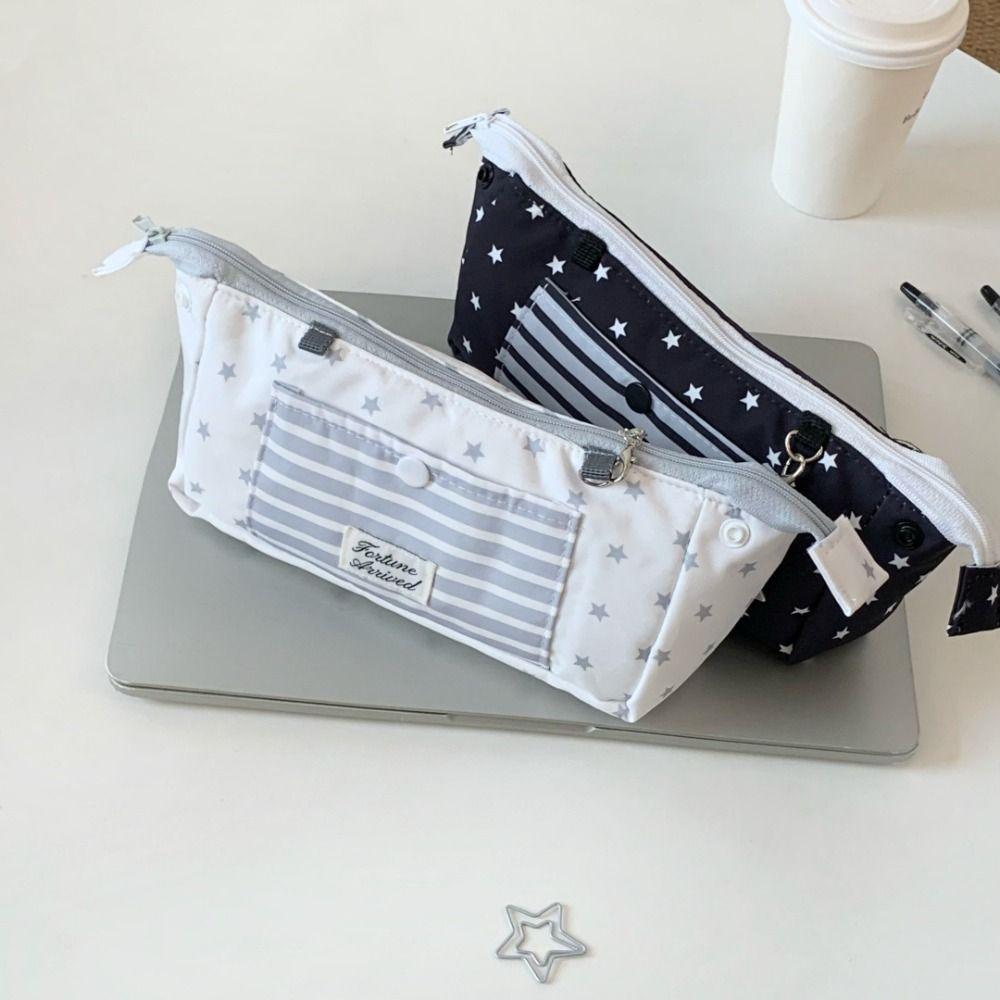 Large Capacity Star Pencil Case Striped Pen Organizer Zipper Stationery Pouch Award Gifts