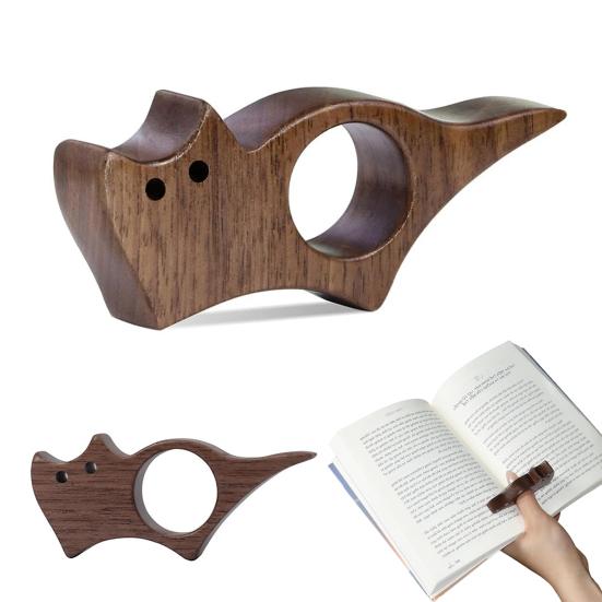 Wooden Thumb Bookmark for Cats Dogs Walnut Page Holder One-Handed Reading Portable Book Clip Handcrafted Gift for Book Lovers