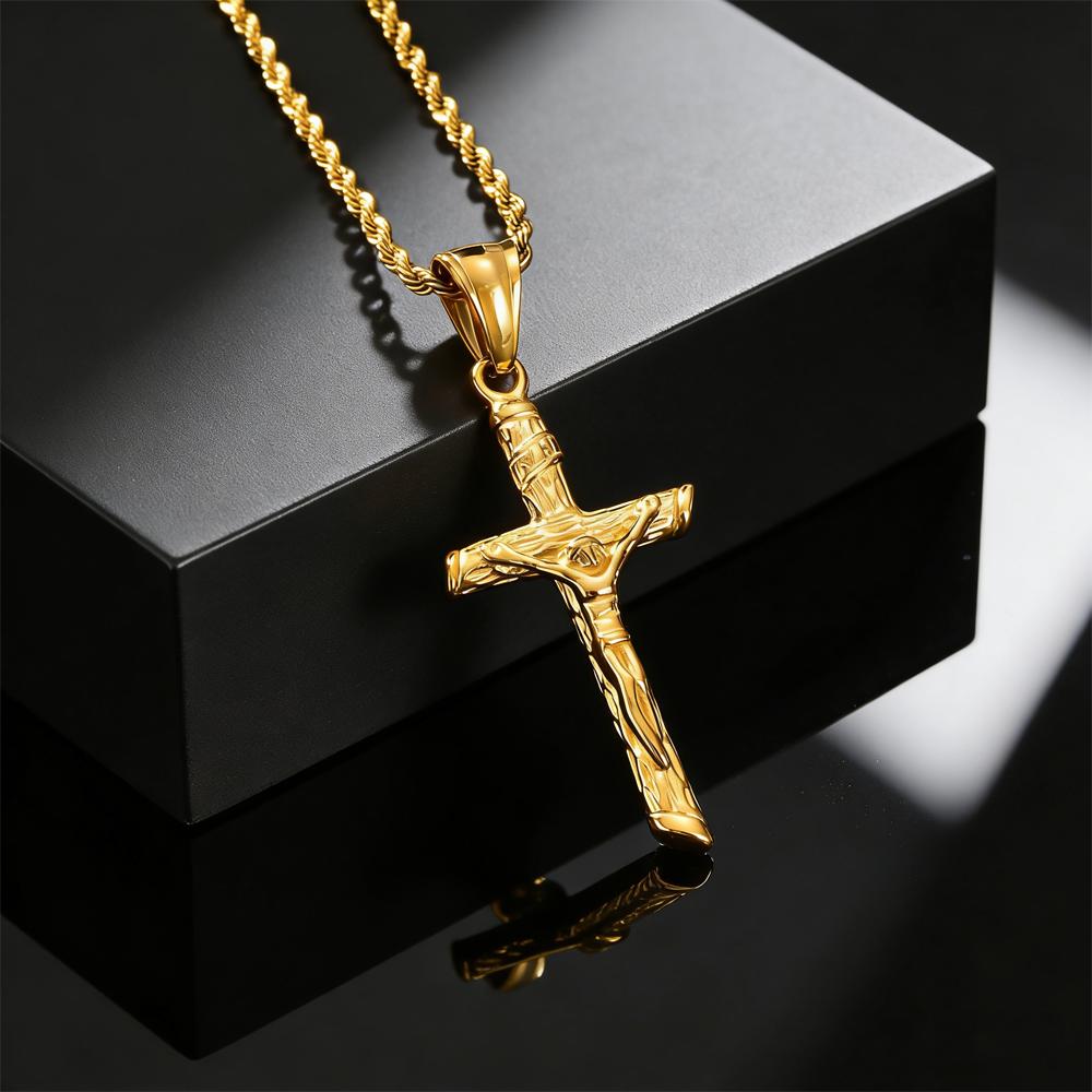 Stainless Steel Cross Necklace for Men, Christian Jesus Pendant Necklace, Catholicism Religious Faith Jewelry Easter Gifts