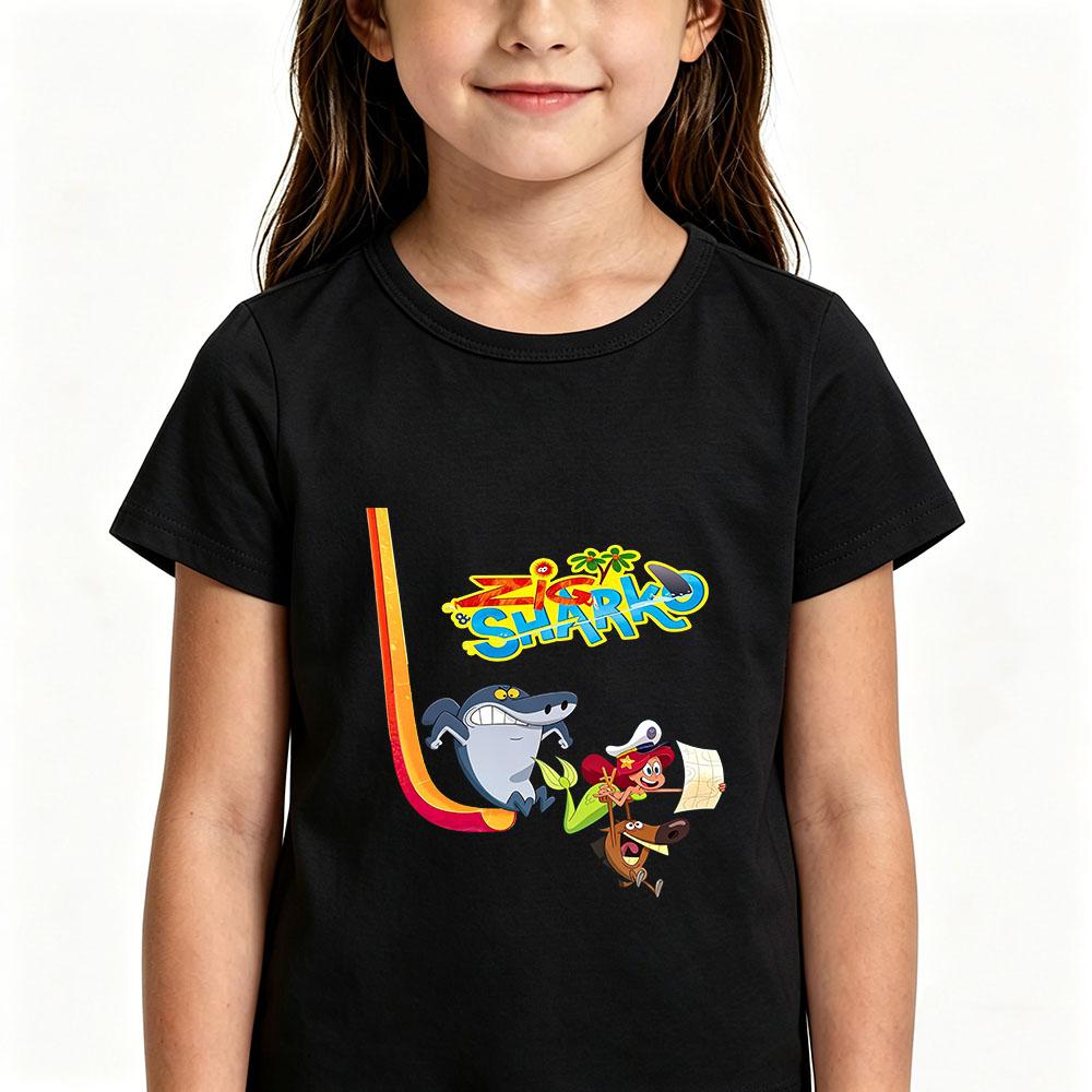 Zig and Sharko Children's 100%Cotton Cartoon Print T-shirt Cute Boys Girls Fashion Short Sleeve Casual Kids Tops Summer Toddler