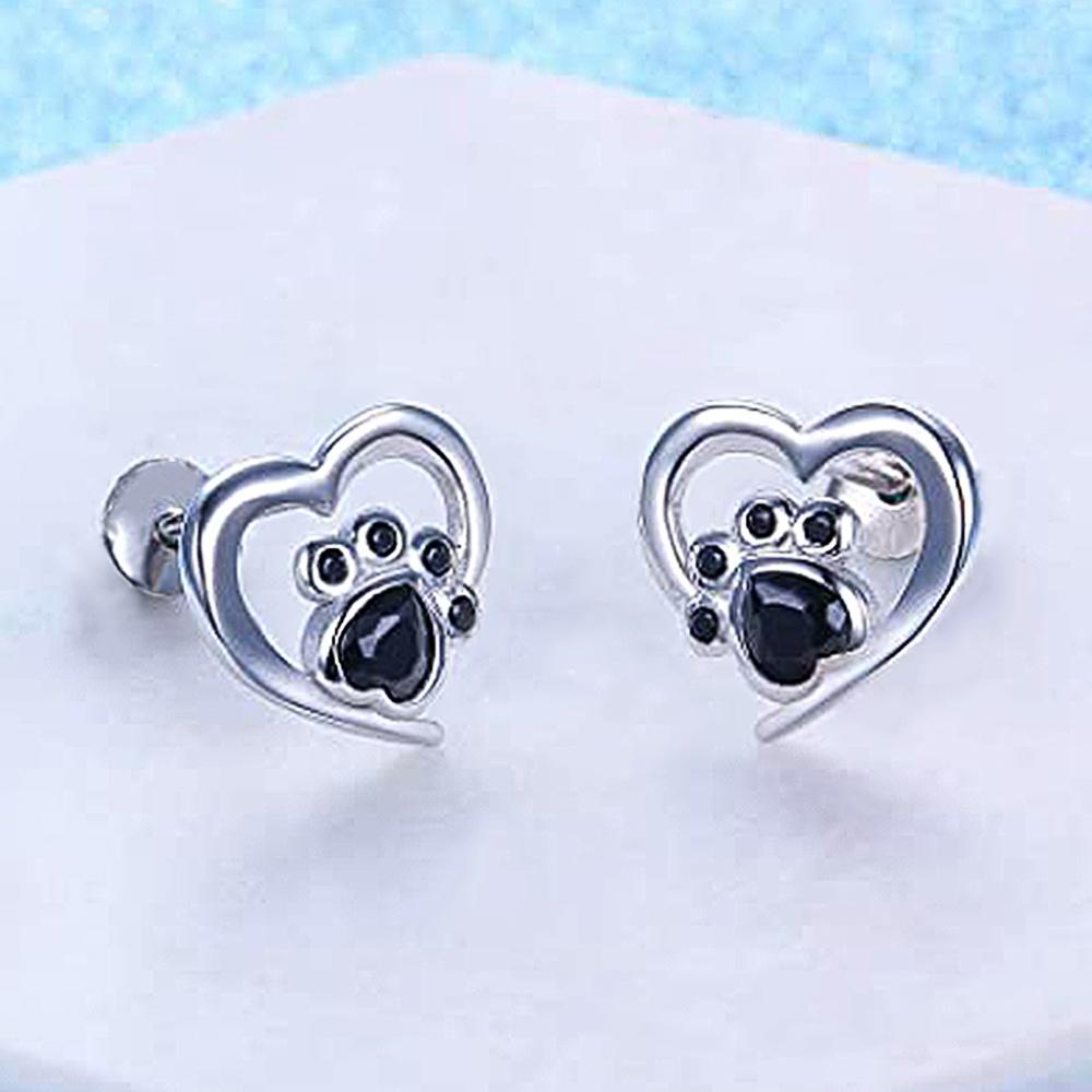 Huitan Cute Animal Cat Dog Footprints Shape Stud Earrings for Women Zinc Alloy Color Heart Love Earrings Fashion Versatile Zircon