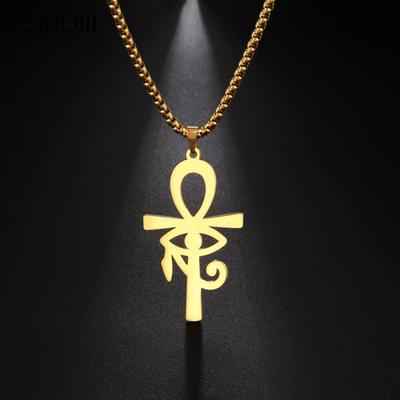 Viking Eye of Horus Egypt Charm Pendant Cross Ankh Religious Necklace for Men Women Amulet Vintage Gold Color Jewelry