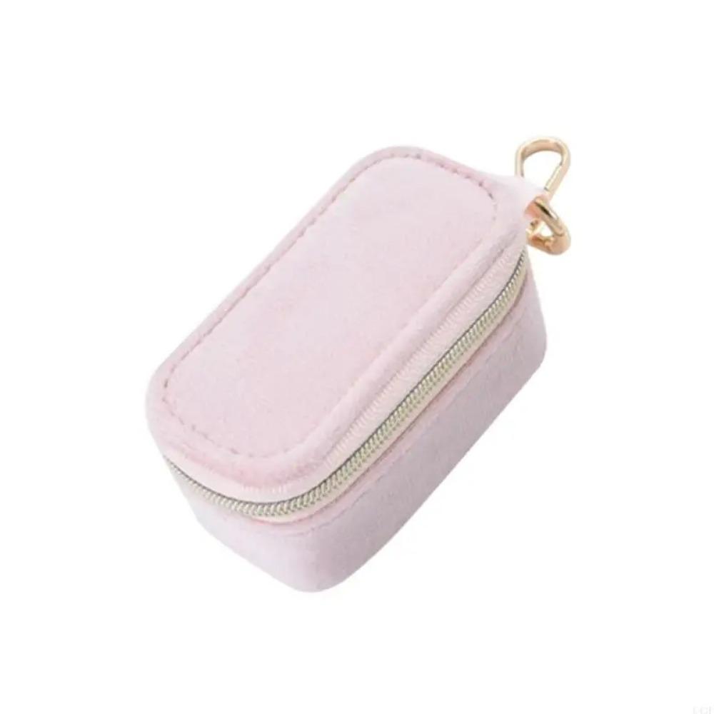 

Zipper Velvet Jewelry Case Ample Storage Space Ring Organizer Keychain Storage Case Ladies Jewelry рожевий
