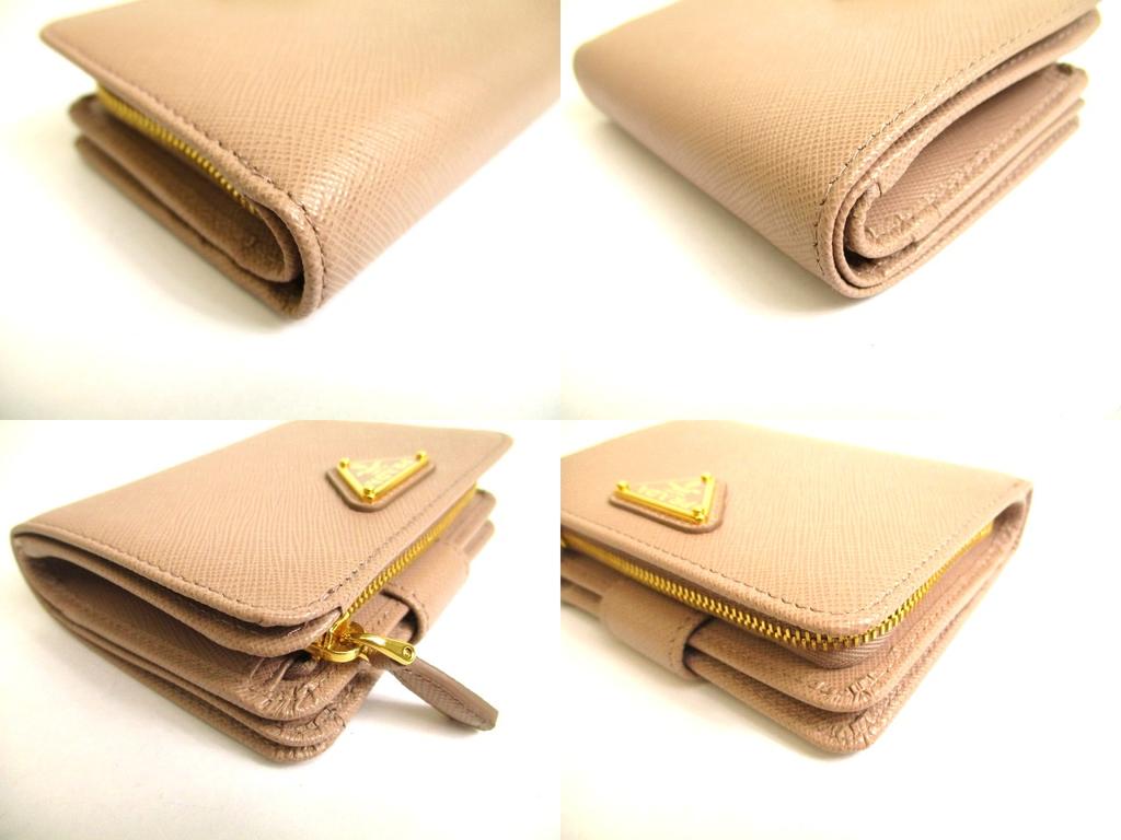 Authentic PRADA Saffiano Beige Leather Bifold Wallet Compact Wallet #a849  Refurbished